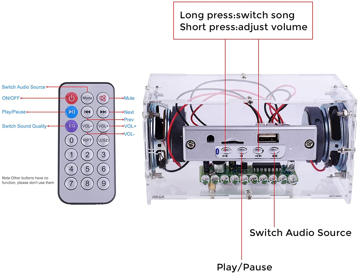 DIY Kit Bluetooth Speaker with LED Flashing Light Home Stero Sound